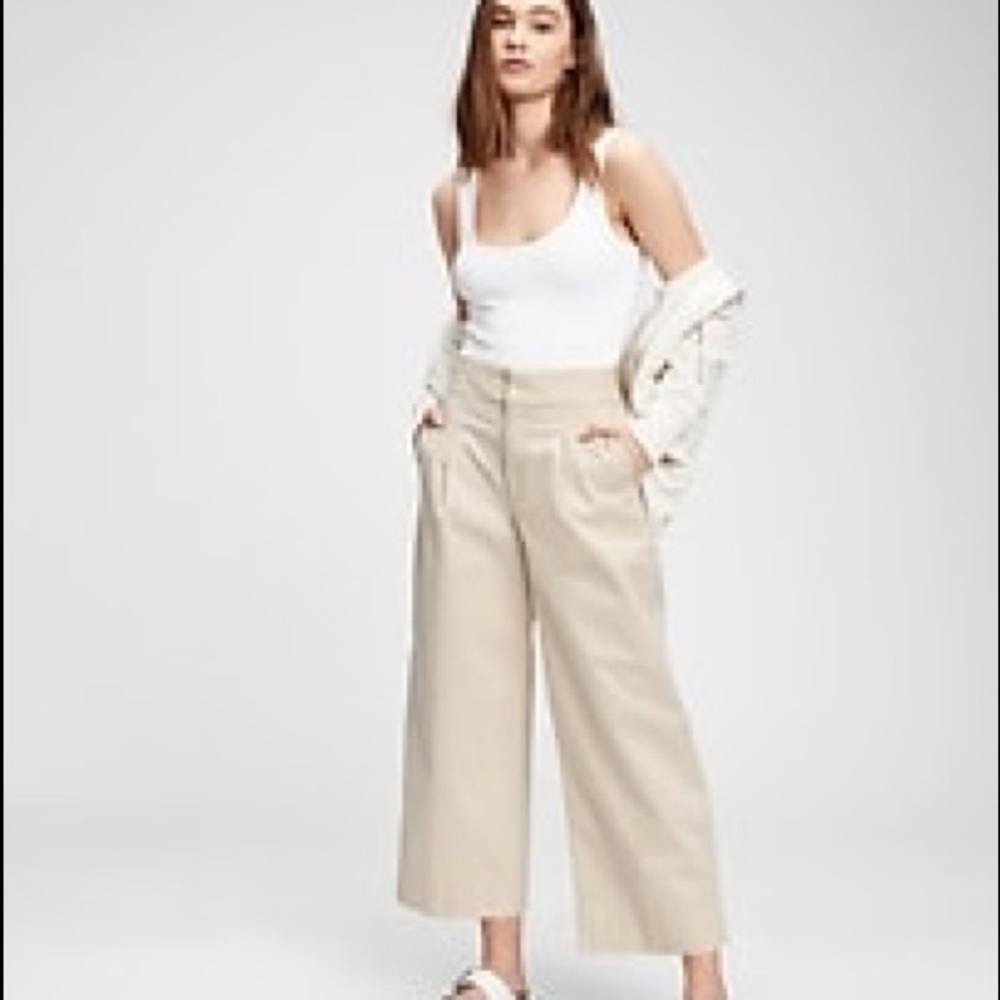 High Rise Wide-Leg Khaki Pants With Washwell